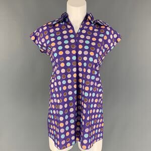 MARNI Size 6 Purple & Taupe Polka Dot Cotton Sleeveless Oversized Blouse